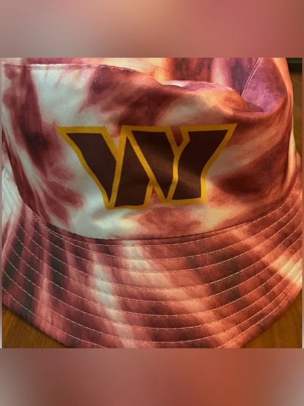 NFL Red and White Tie-Dye Bucket Hat with Gold-Trim Logo